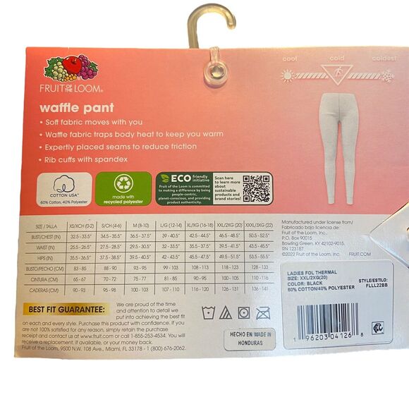 Fruit Of The Loom Women Waffle Knit Thermal Long‎ John Pants Black Small 4-6 NEW - Picture 5 of 5